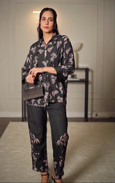 Noir - Contemporary Short Shirt with Trendy Prints and Matching Trousers